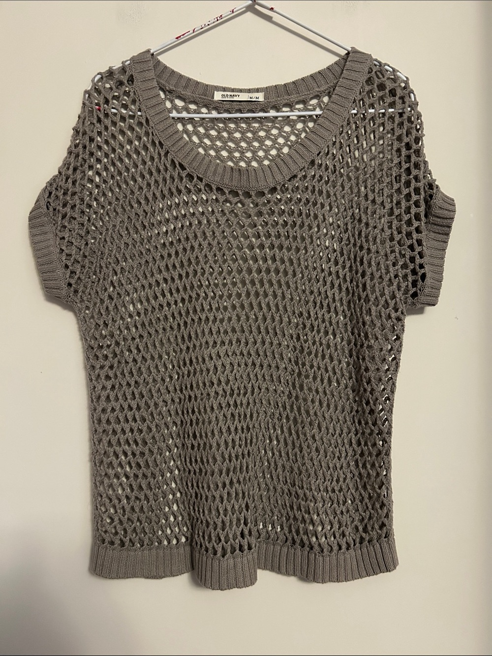 Old Navy Taupe Open-Knit Short Sleeve Sweater very good condition size M